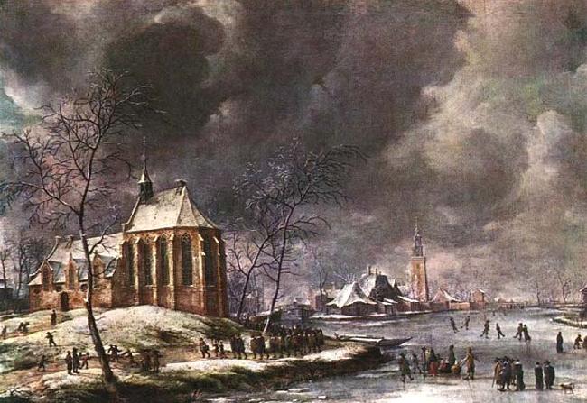 Jan Abrahamsz. Beerstraten Village of Nieukoop in Winter with Child Funeral Norge oil painting art